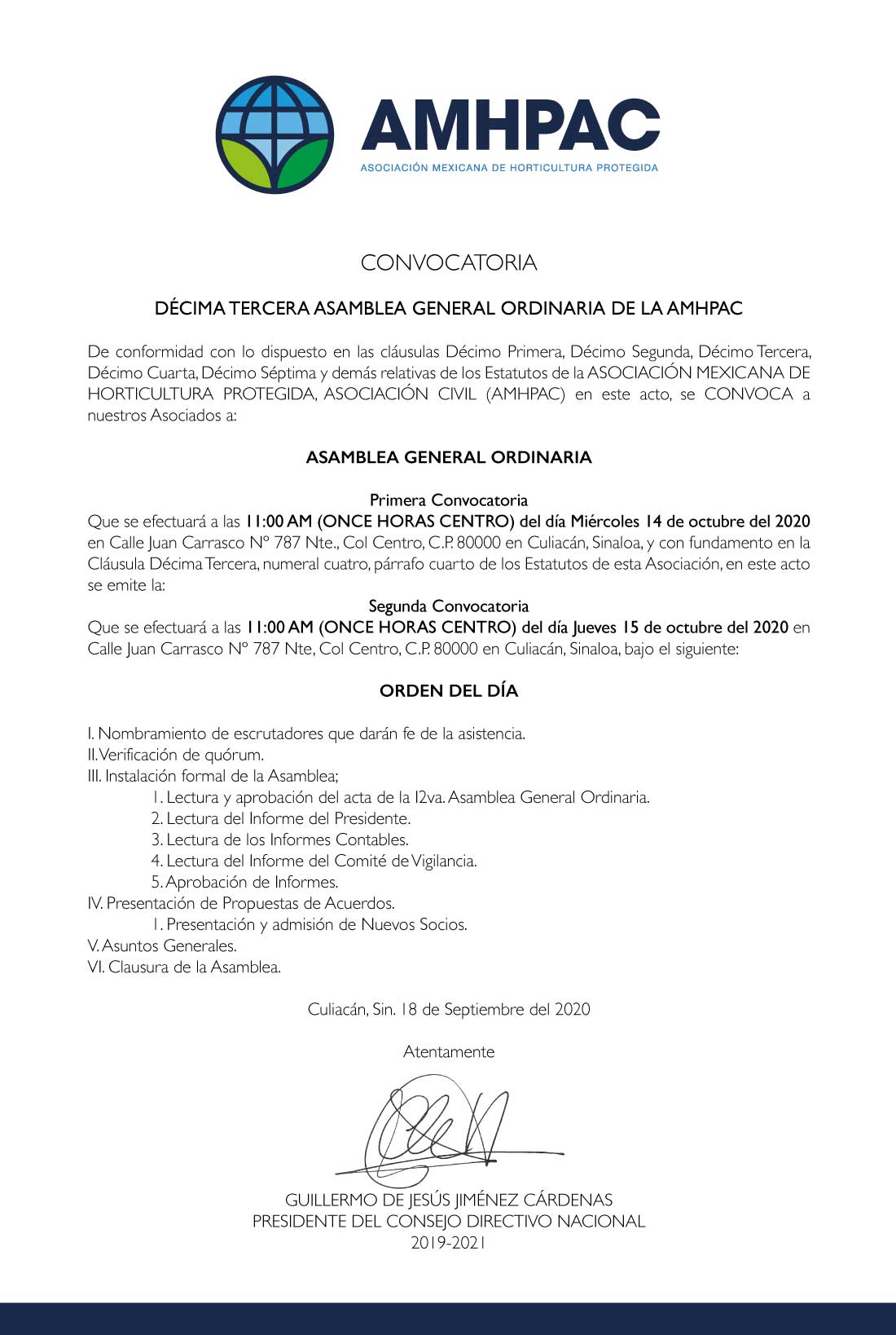 Convocatoria Asamblea Octubre 2020