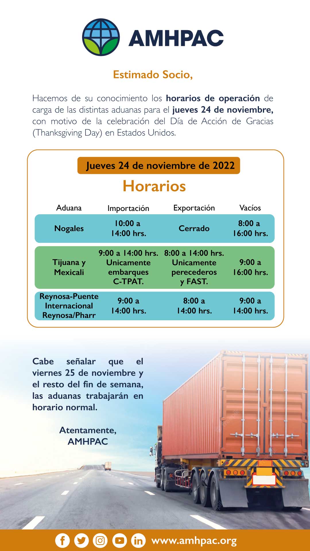 WHATSAPP horarios aduana