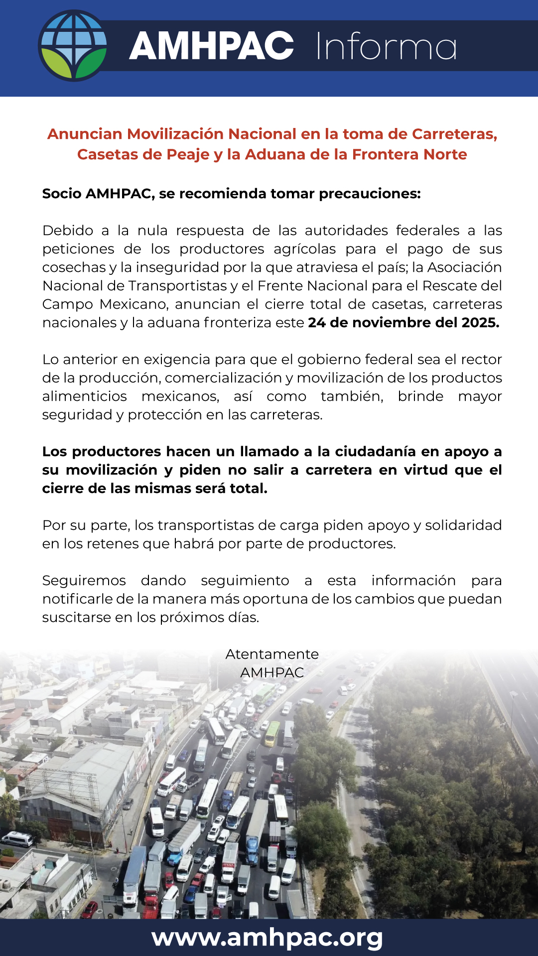 Comunicado Toma carreteras